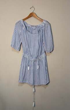 Blue Island Women's Striped Off-Shoulder Tassel Dress Size M